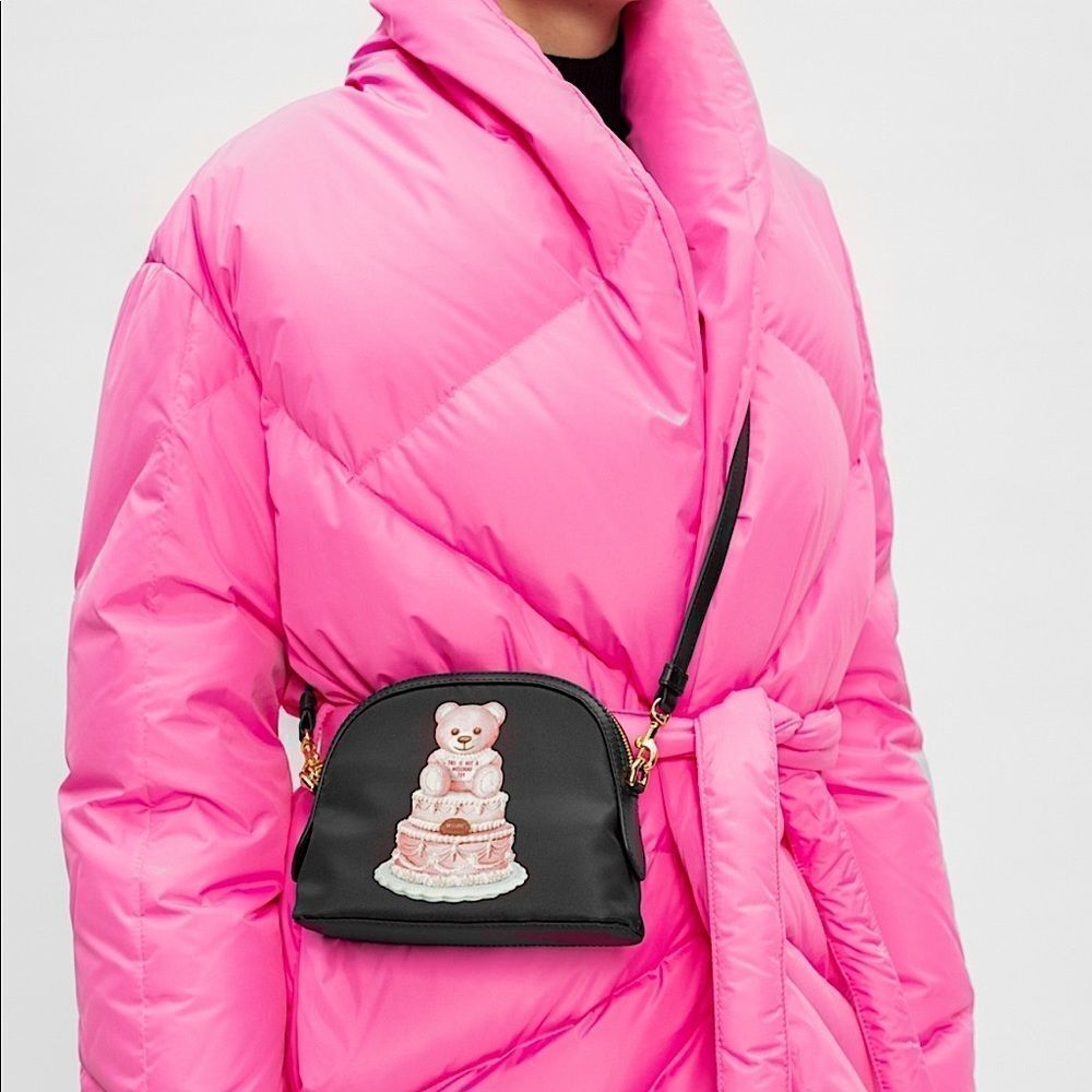 Moschino Black Pink Teddy Bear Cake Crossbody Bag Purse NWT
